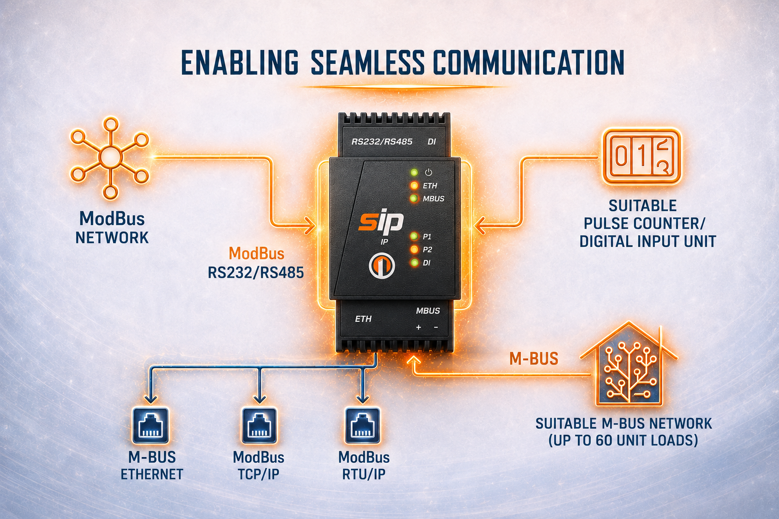 Synapsys SIP IP Converter Modbus and M-Bus to TCP/IP gateway